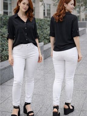 chic Black Button-Front Top